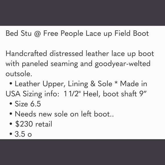 BED STU x Free People WILDER FIELD combat lace up vtg insp grunge RARE HTF - Picture 8 of 8